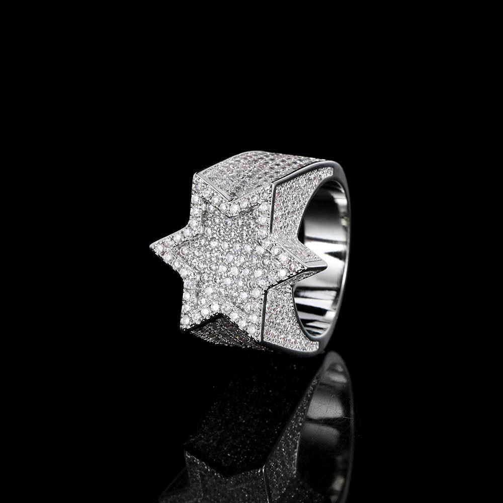 Micro-Pave Zircon Six-Point Star Ring for Men | 18K Gold Plating | Bold Hip Hop Jewelry | Caratix Jewelry - CaratixJewelry